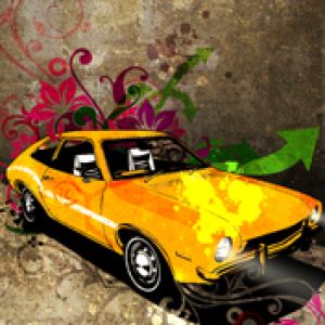 Art de Voiture Jaune Vintage