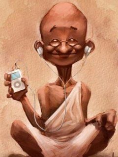 Gandhi Amusant Écoutant de la Musique
