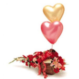 Ballons en Forme de Cœur et Fleurs
