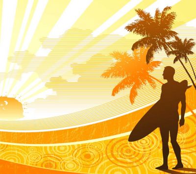 Surfeur au Coucher de Soleil