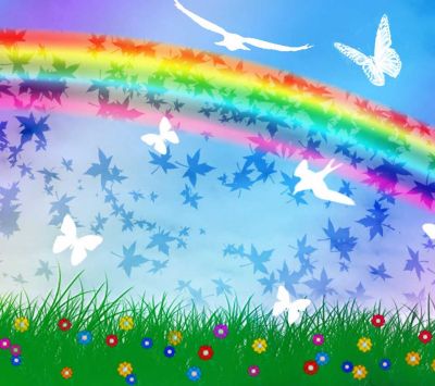 Arc-en-Ciel Coloré et Papillons