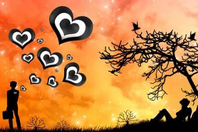 Silhouette Romantique avec Cœurs