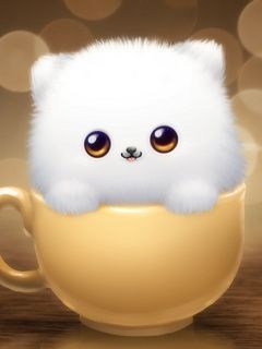 Chat Fluffy et Mignon dans une Tasse
