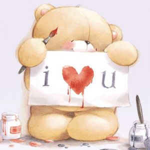 Ours Mignon Tenant un Signe d'Amour