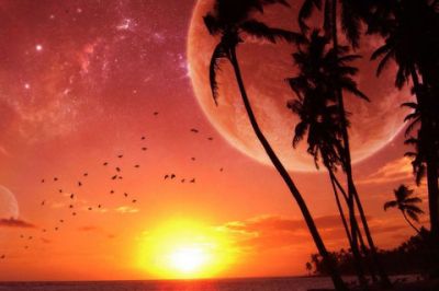 Coucher de Soleil Éblouissant avec Planètes