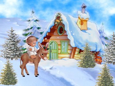 Scène d'hiver mignonne avec bébé et âne