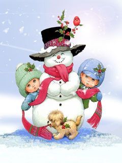 Enfants avec Bonhomme de Neige