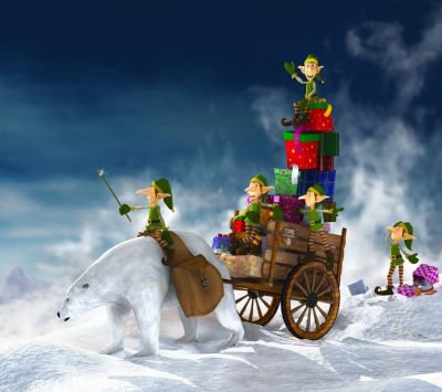 Elfes de Noël et Ours Polaire