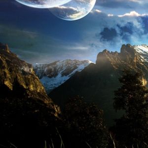 Paysage Montagnard Époustouflant avec Planètes