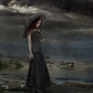 Fille Mystérieuse sous la Pluie