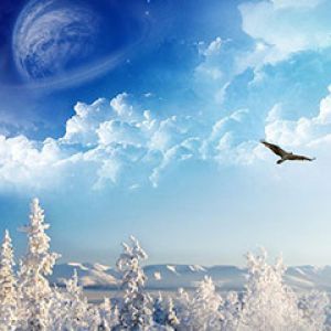 Paysage d'Hiver avec Planète