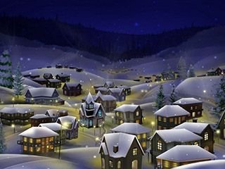 Scène Nocturne de Village d'Hiver