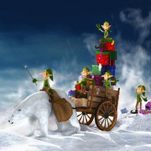 Elfes de Noël et Ours Polaire