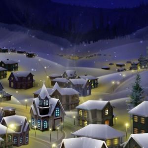 Scène Nocturne de Village d'Hiver
