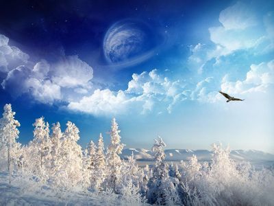 Paysage Hivernal avec Vue Cosmique