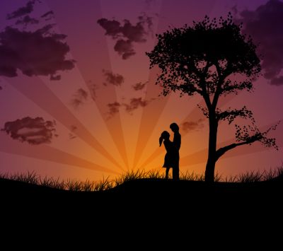 Silhouette Romantique au Coucher de Soleil