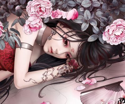 Belle Fille Fantaisie avec Fleurs