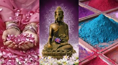 Statue de Bouddha avec Pétales Colorés