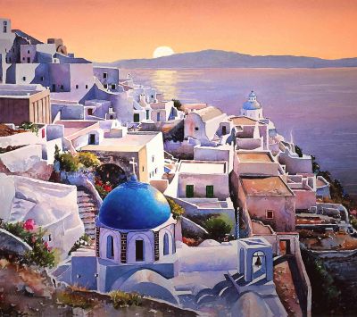 Vue de Santorin au Coucher de Soleil