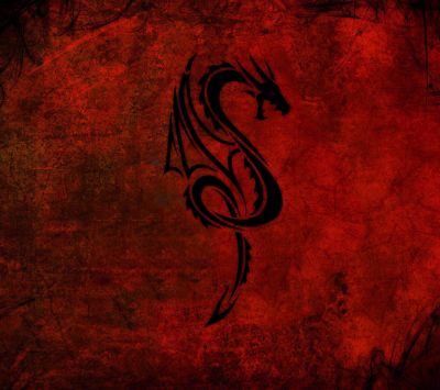 Silhouette de Dragon sur Fond Rouge